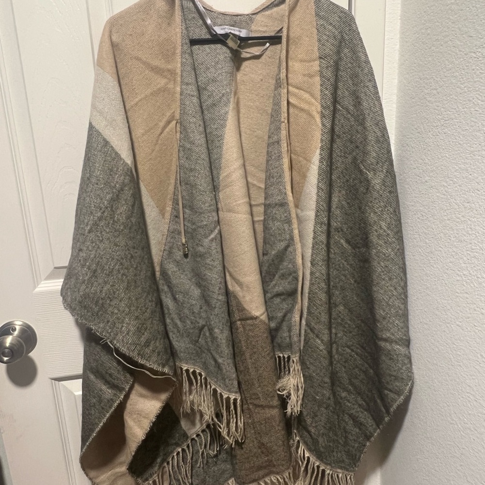 Marc New York Gray and Tan Knit Poncho